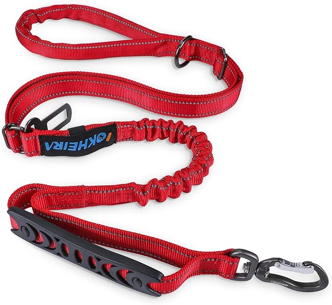 Multifunctional Leash with Car Seatbelt for Large, Medium Dogs, Adjustable, 4-6 FT Strong Bungee Leash