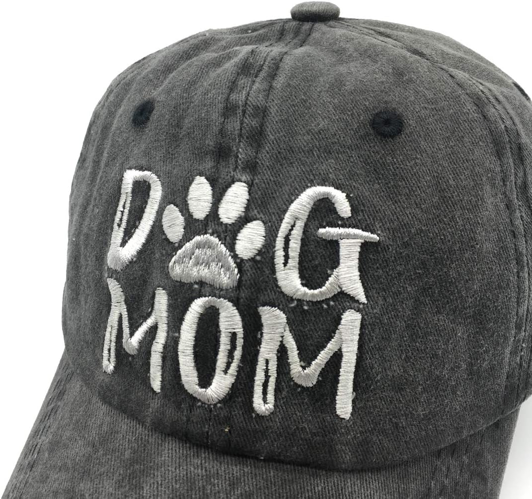 Women'S Embroidered Dog Mom Hat Adjustable Denim Baseball Cap
