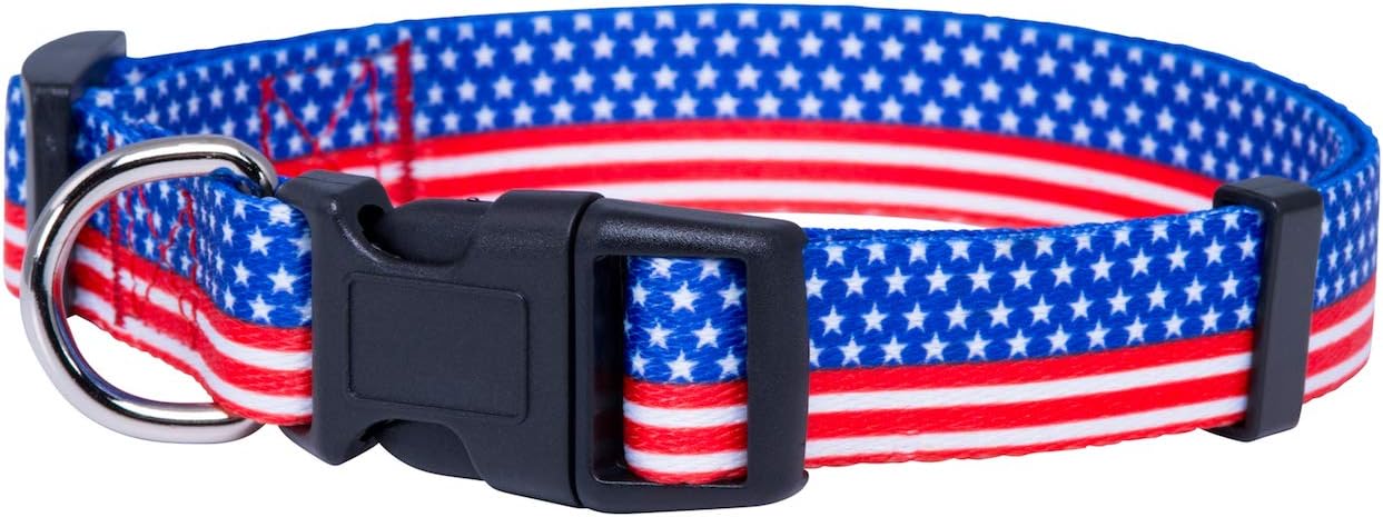 American Flag Dog Collar- Red White and Blue- Patriotic Collars for 4Th of July, USA- Adjustable Small, Medium, Large Breed Dogs (Medium, Flag I)