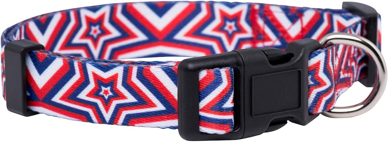 American Flag Dog Collar- Red White and Blue- Patriotic Collars for 4Th of July, USA- Adjustable Small, Medium, Large Breed Dogs (Medium, Flag I)