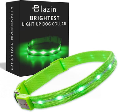 Light up Dog Collar - the Original LED Dog Collar - USB Rechargeable - Waterproof - 1,000 Feet of Visibility - Dog Collar Light for Small, Medium, Large Dogs - US Brand