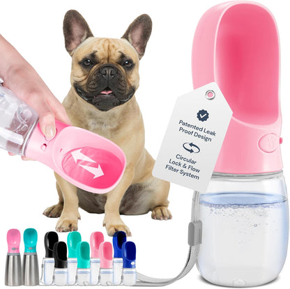 Portable Dog Water Bottle - 19 Oz, Blue - Leak-Proof Water Bowl Dispenser with Lock for Hiking, Travel & On-The-Go