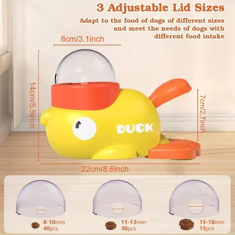 Pet Treat Dispenser-Interactive Dog Toys, anti Gulping Duck Slow Feeder,Cat Dog Treat Dispensing with Button,For Dogs Training