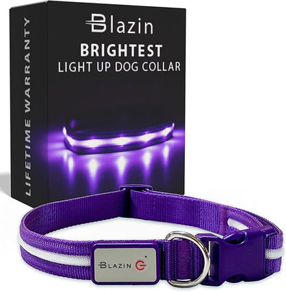 Light up Dog Collar - the Original LED Dog Collar - USB Rechargeable - Waterproof - 1,000 Feet of Visibility - Dog Collar Light for Small, Medium, Large Dogs - US Brand