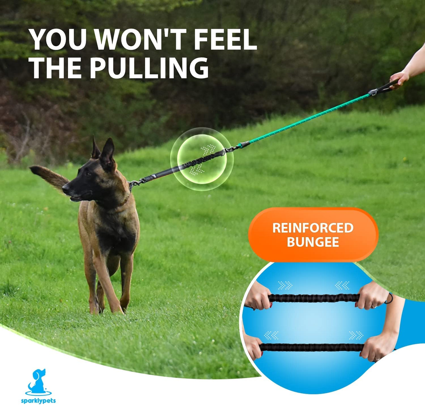 Heavy Duty Rope Bungee Leash for Large and Medium Dogs with Anti-Pull for Shock Absorption - No Slip Reflective Lead for outside (Teal, Bungee Leash- 5.5 Ft)